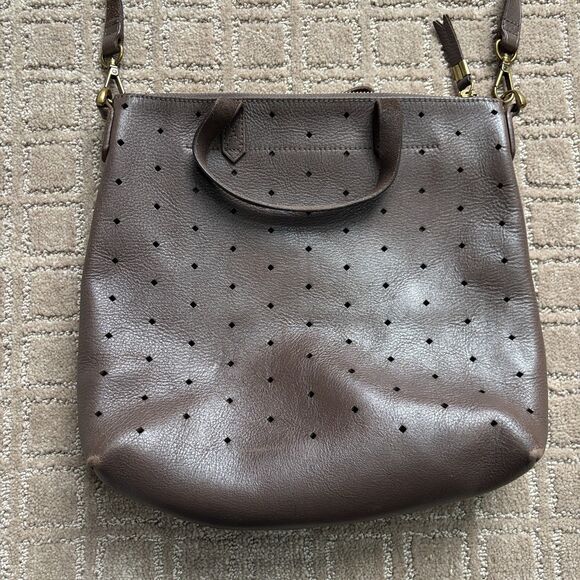 MADEWELL The Zip Top Transport Tote Crossbody Brown Leather Bag Purse Perforate - Picture 2 of 10